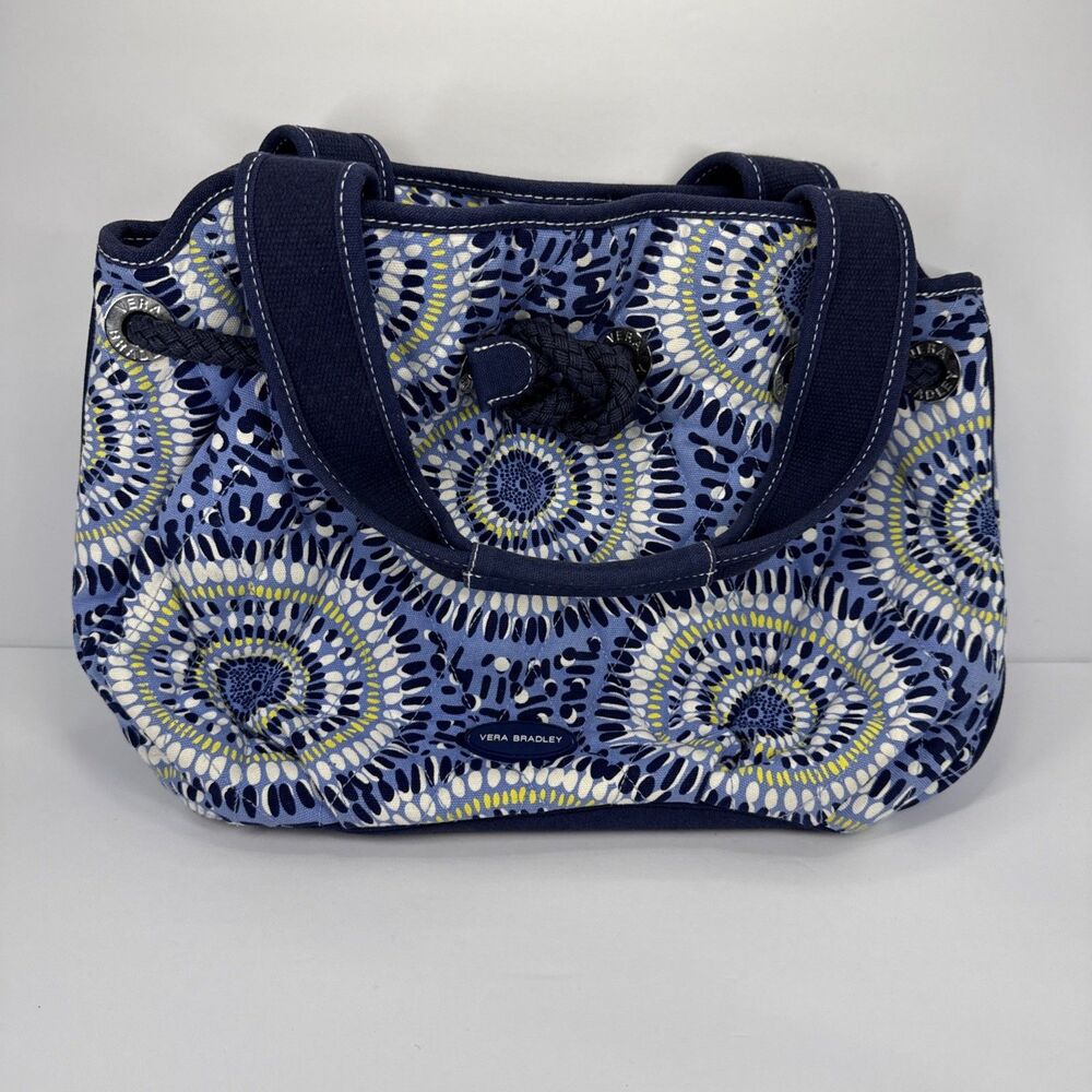 Vera Bradley Bag Blue White Yellow Medallion Double Handle Rope Accent Retired